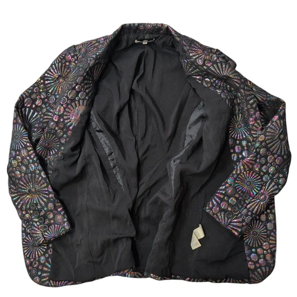 Rebecca Minkoff Blazer Jacket Womens 0 Black Base/Iridescent Maximalist Textured - Picture 8 of 15